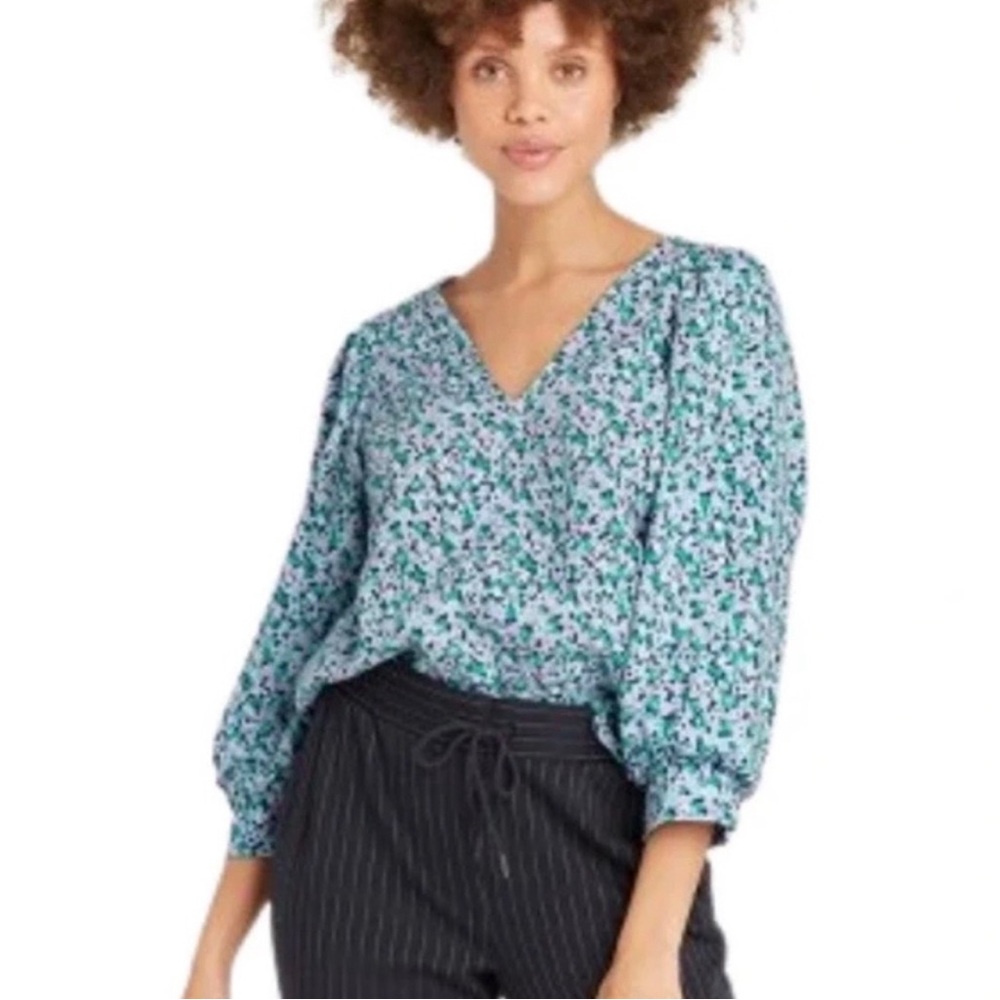 a new day Mint Floral V‑Neck Blouse
